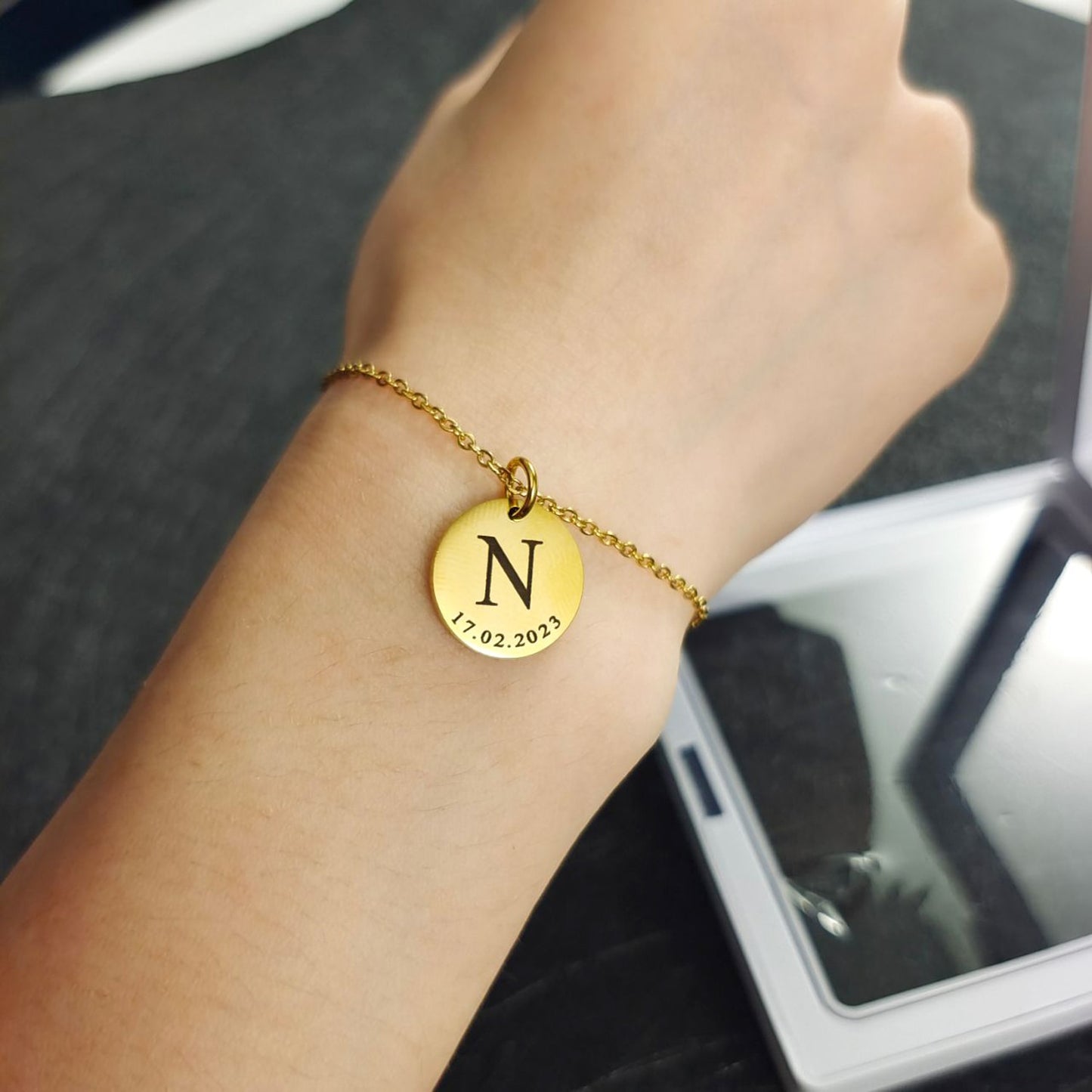Initial & Date Pendant Bracelet