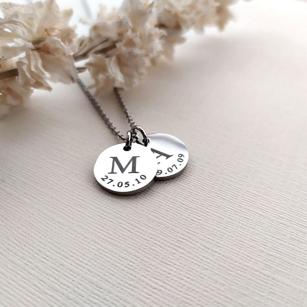 Initial Date Disc Necklace