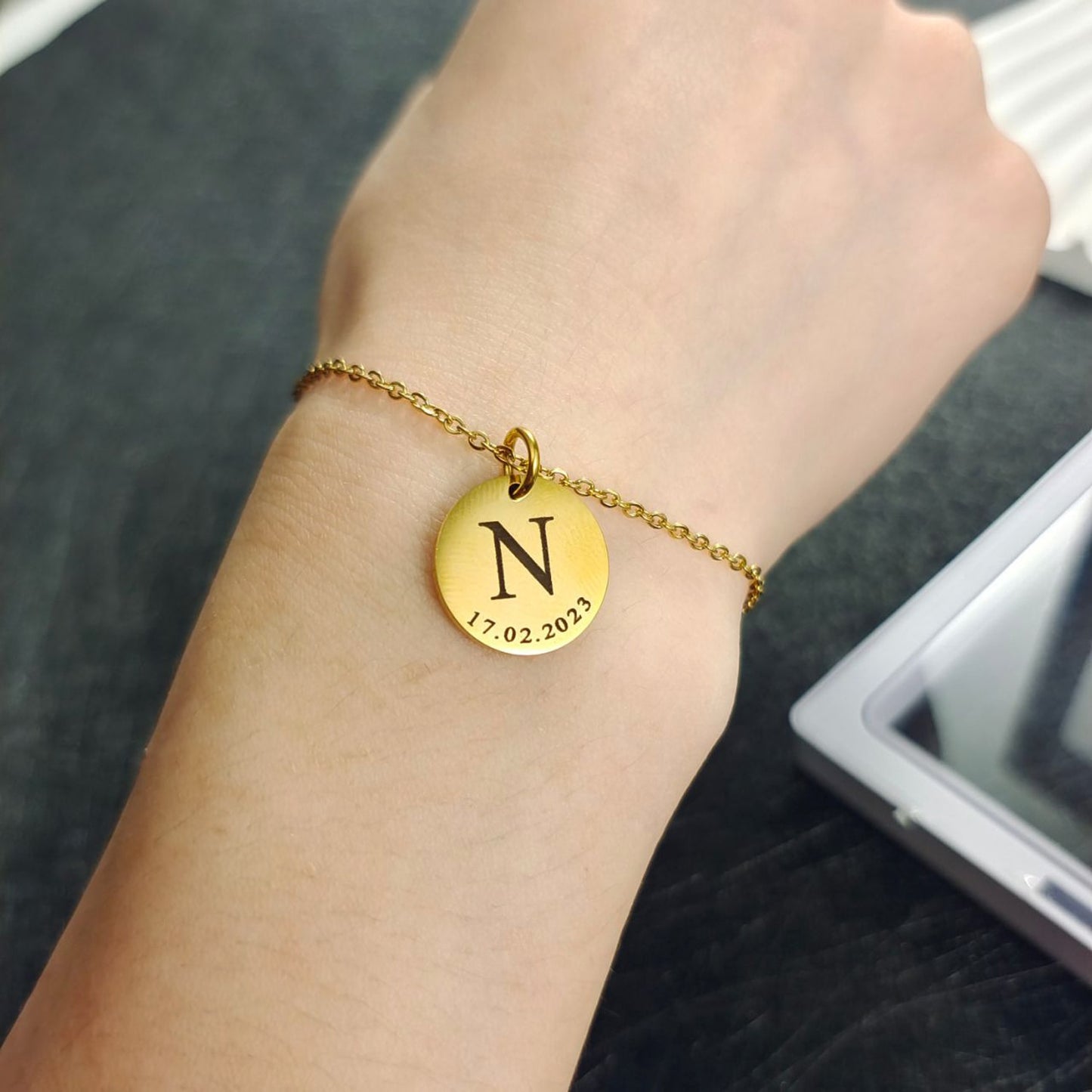 Initial & Date Pendant Bracelet