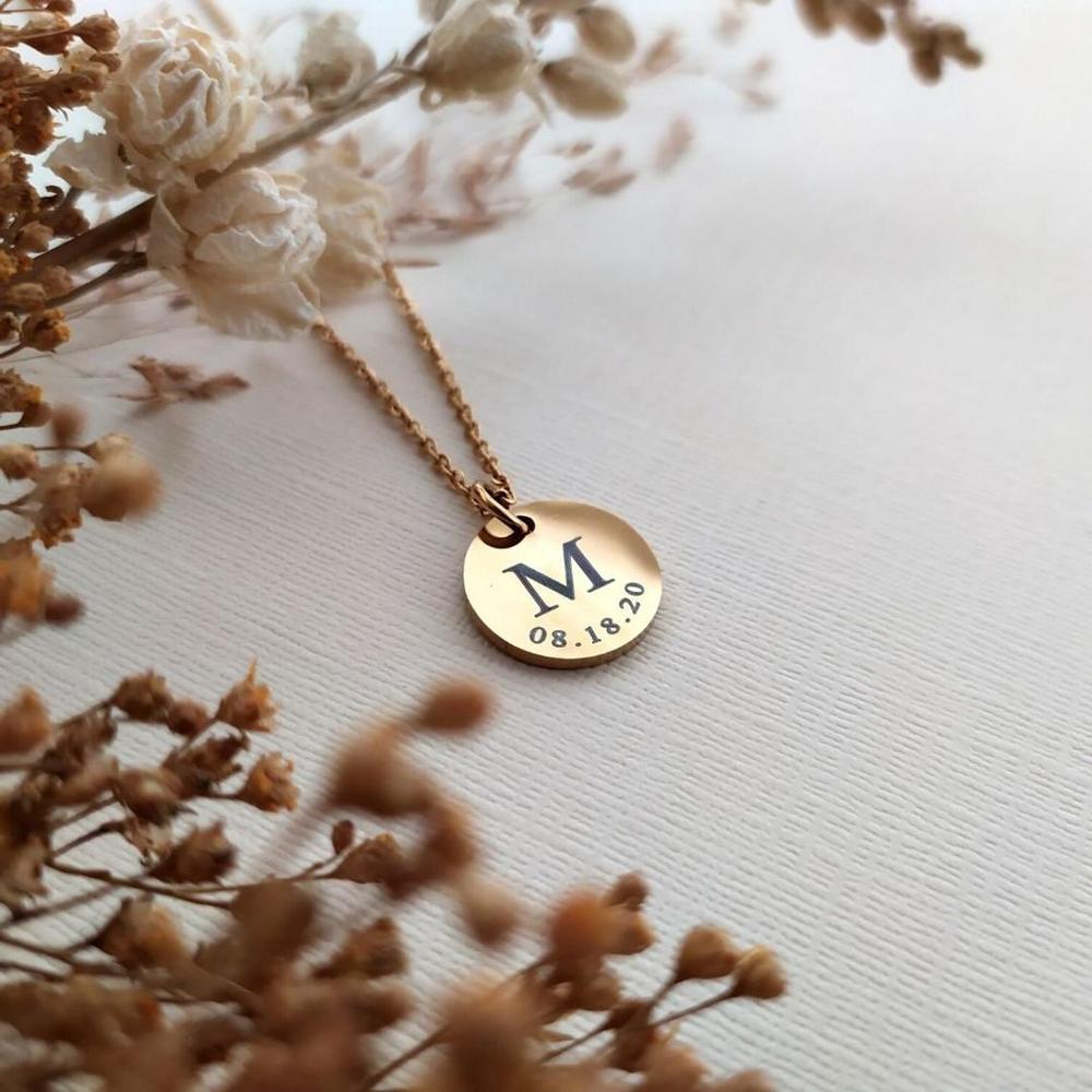 Initial Date Disc Necklace