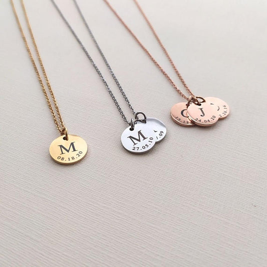 Initial Date Disc Necklace
